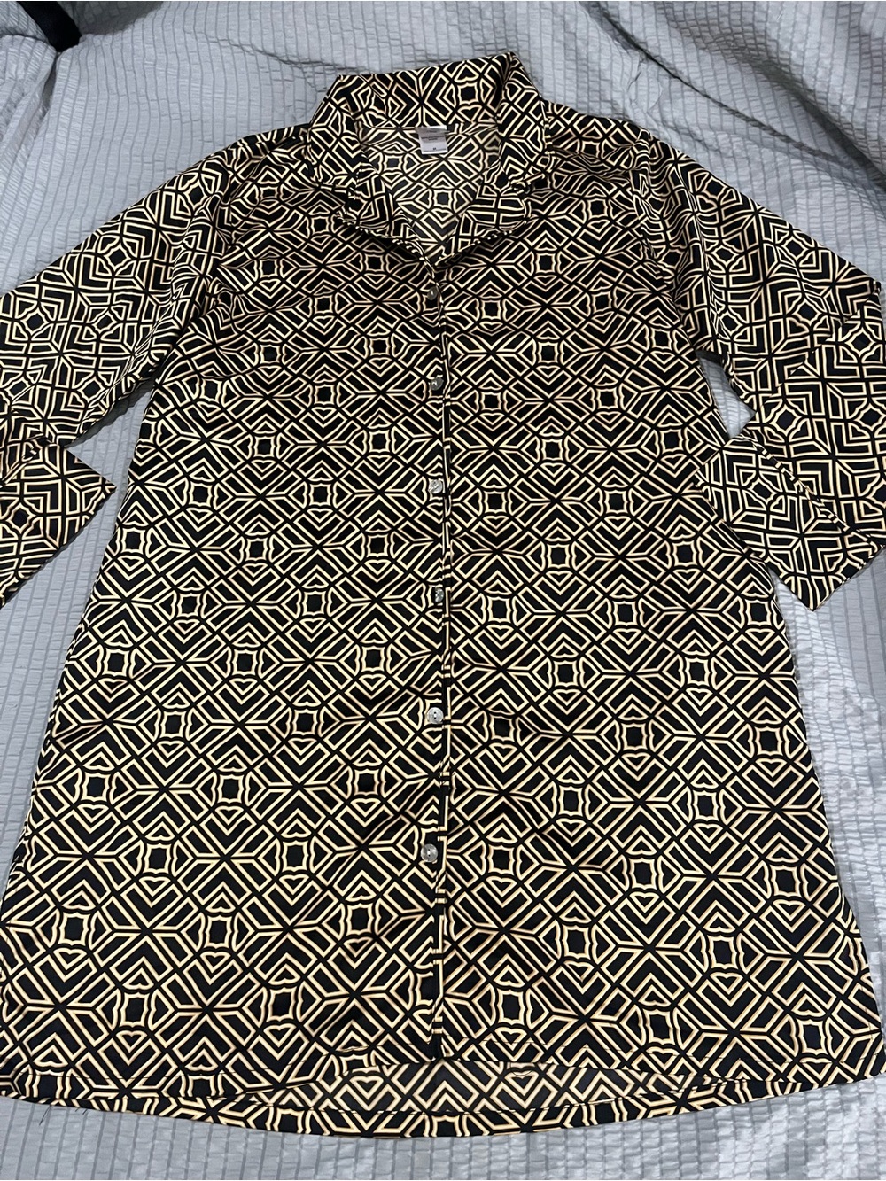 NATORI  Geometric Print Button Front Sleep Shirt Nightgown M